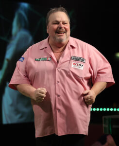 Peter Manley during the 2022 Jenningsbet World Seniors Darts Championship at the Circus Tavern.