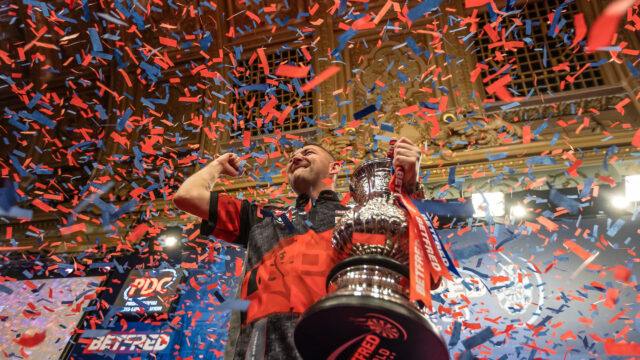 2023 Betfred World Matchplay – Nathan Aspinall Lifts The Phil Taylor Trophy