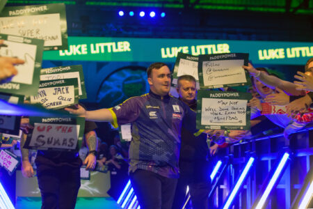 Luke Littler on the walk on area at the Paddy Power World Darts Championship. Credit: PDC