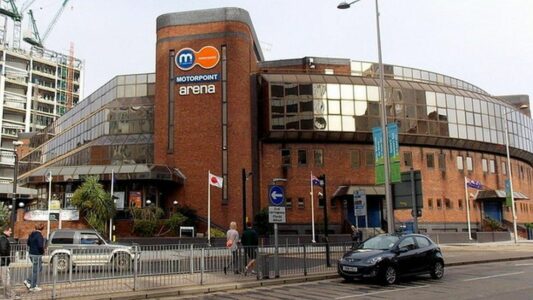 A photo of the Motorpoint Arena in Cardiff, the venue for night one of the 2024 BetMGM Premier League Darts.