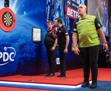 Michael van Gerwen on stage at the Betfred World Matchplay.