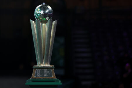 A photo of the Sid Waddell Trophy, awarded to the winner of the Paddy Power World Darts Championship.