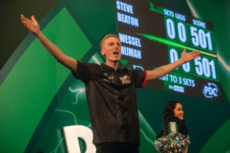 Wessel Nijman on stage at the Paddy Power World Darts Championship.