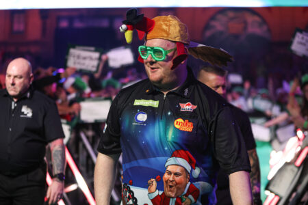 Ricky Evans on the walk on at the Paddy Power World Darts Championship.