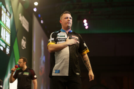 Chris Dobey on stage at the Paddy Power World Darts Championship.