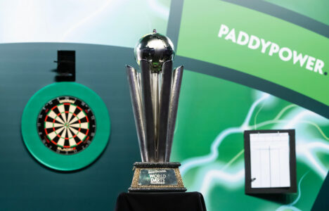 A photo of the Sid Waddell Trophy, presented to the winner of the Paddy Power World Darts Championship.