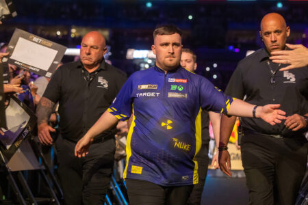 Luke Littler on the walk on area at the 2025 Premier League Darts Final