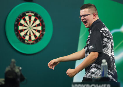 Gian van Veen on stage at the Paddy Power World Darts Championship.