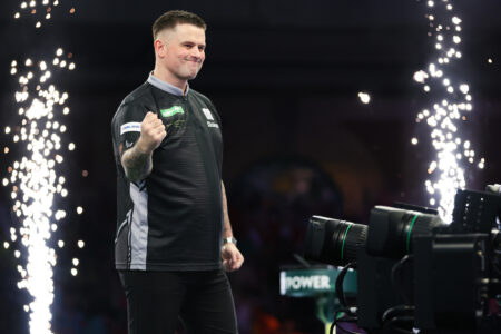 Luke Woodhouse on stage at the Paddy Power World Darts Championship.