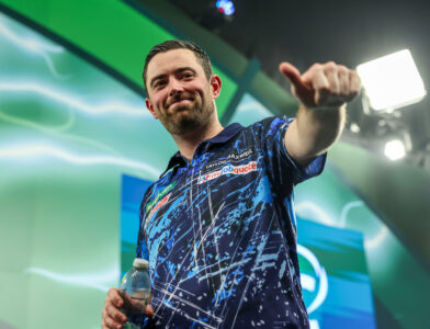 Luke Humphries on stage at the Paddy Power World Darts Championship.