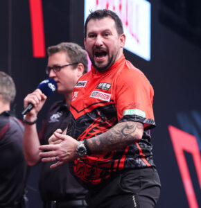 Jonny Clayton on stage at the 2026 Winmau World Masters.