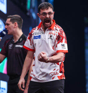 Damon Heta on stage at the 2026 Winmau World Masters.