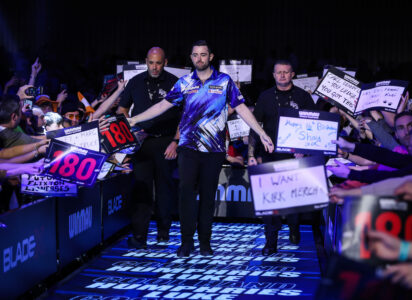 Luke Humphries in the walk on area during the 2026 Winmau World Masters.