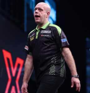 Michael van Gerwen on stage at the 2026 Winmau World Masters. Credit: PDC