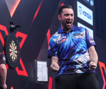 Luke Humphries on stage at the 2026 Winmau World Masters.