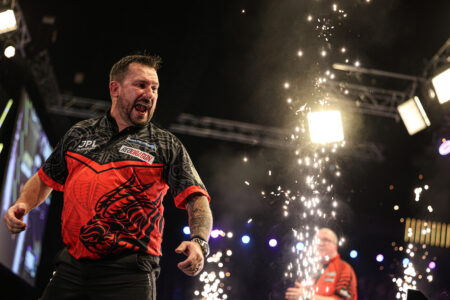 Jonny Clayton on stage during the 2026 Premier League Darts.