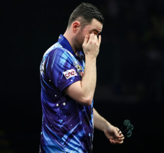 Luke Humphries on stage during the 2026 Premier League Darts.