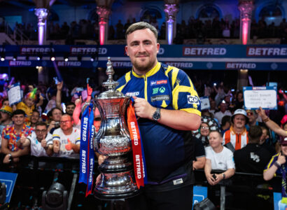 Luke Littler on stage during the 2025 Betfred World Matchplay.